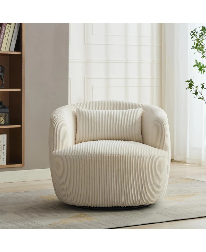 Streamdale Furniture 34" Wide Corduroy Swivel Barrel Chair with Pillow