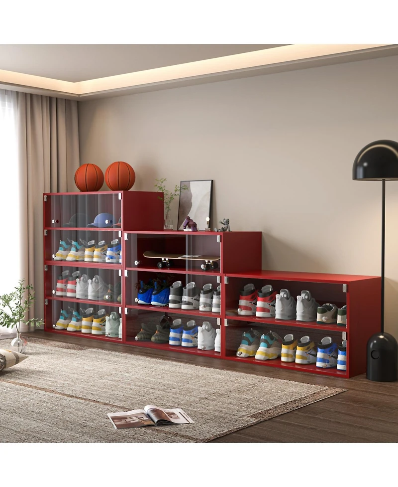 Streamdale Furniture Red Glass Door Shoe Box Shoe Storage Cabinet