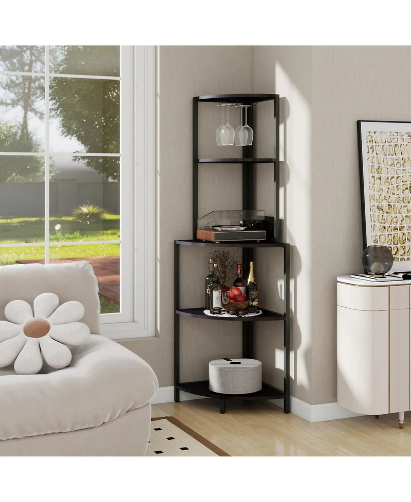 Streamdale Furniture 5-Tier Corner Shelf with Led Light & Usb, Glass Holder, Tall Corner Bookshelf