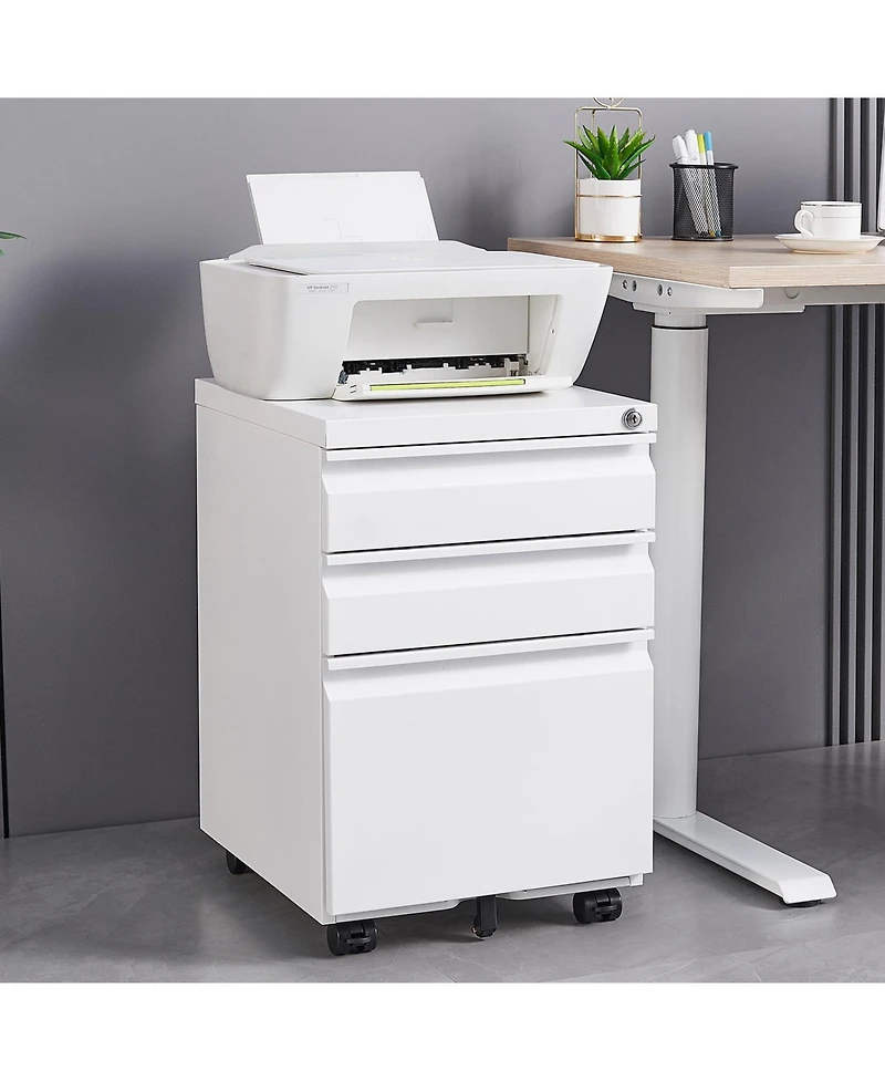 Streamdale Furniture 3-Drawer Mobile Locking Filing Cabinet (White)