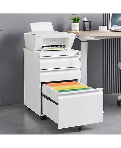 Streamdale Furniture 3-Drawer Mobile Locking Filing Cabinet (White)
