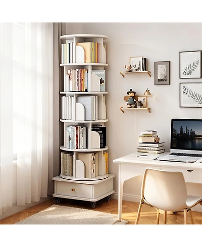 Streamdale Furniture Rotating Bookshelf with Wheels & Drawer