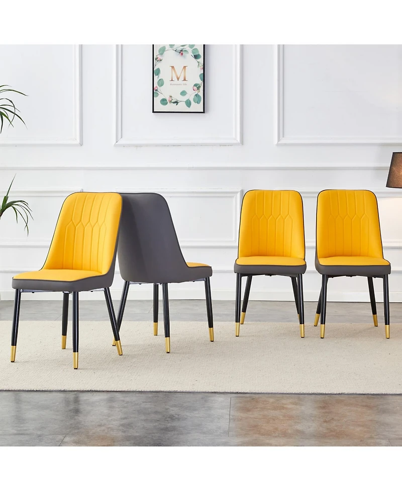 Streamdale Furniture Streamdale Dual Tone Pu Leather Dining Chair, Black Metal Legs, Set of 4