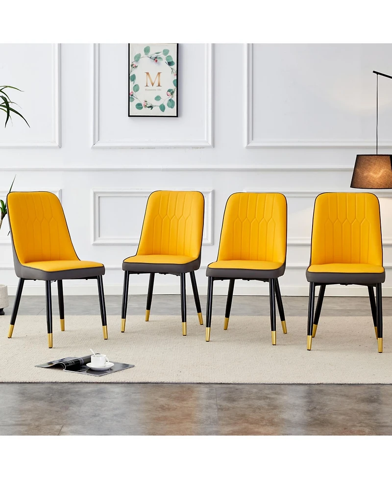 Streamdale Furniture Streamdale Dual Tone Pu Leather Dining Chair, Black Metal Legs, Set of 4