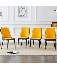 Streamdale Furniture Streamdale Dual Tone Pu Leather Dining Chair, Black Metal Legs, Set of 4