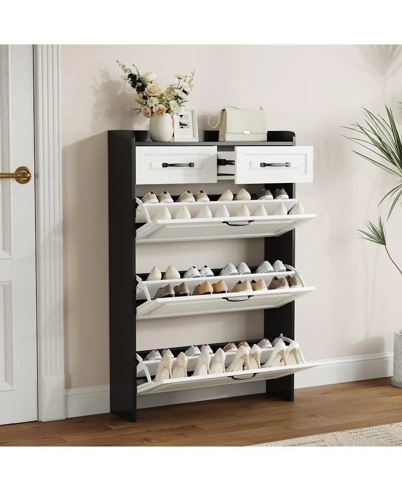 Streamdale Furniture 3-Door Shoe Cabinet with Drawers