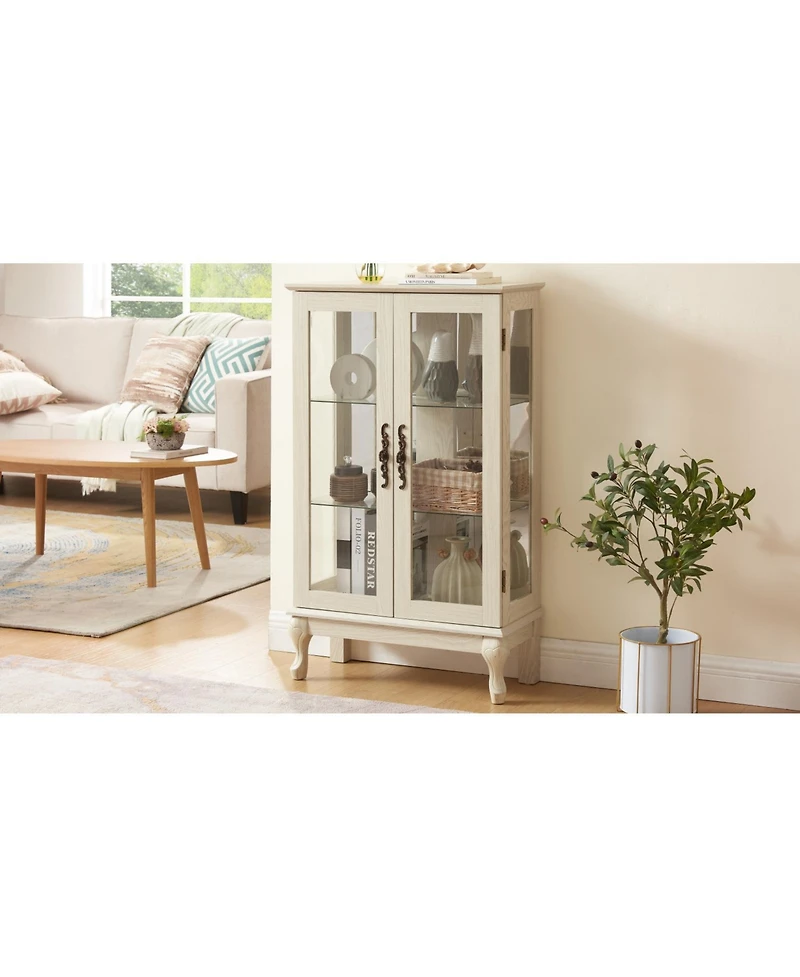 Streamdale Furniture Lighted Curio Cabinet with Glass Doors & Adjustable Shelves - White