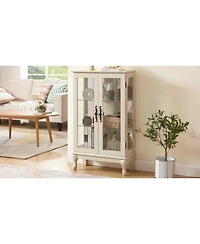Streamdale Furniture Lighted Curio Cabinet with Glass Doors & Adjustable Shelves - White