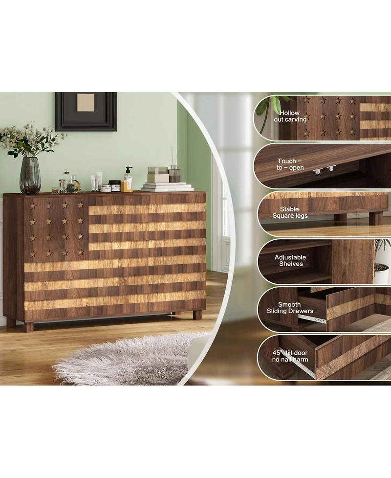 Streamdale Furniture 55" Buffet Sideboard Cabinet - Hand Carved, 2 Drawers, 3 Doors, Adjustable Shelves