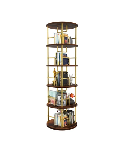 Streamdale Furniture Rotating 5-Tier Bookshelf - 360 Swivel, Gold