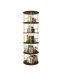 Streamdale Furniture Rotating 5-Tier Bookshelf - 360 Swivel, Gold