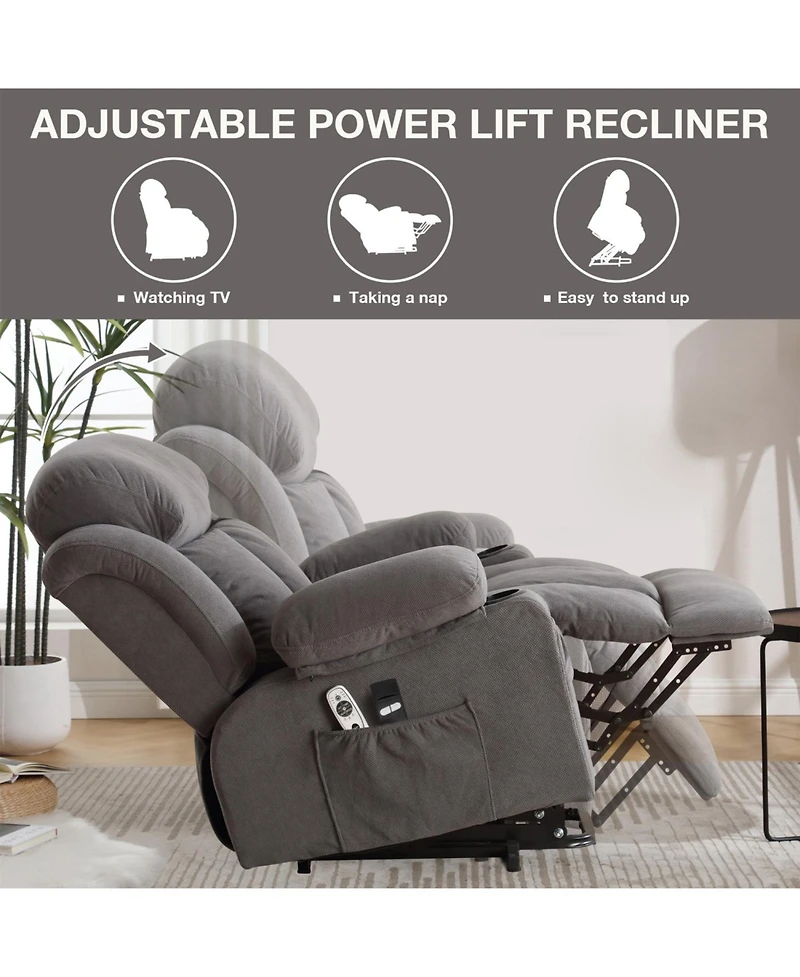 Streamdale Furniture Power Lift Recliner with Heat & Massage (Grey)