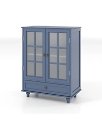 Streamdale Furniture Minimalist Blue Buffet Cabinet - Glass Doors & Drawer