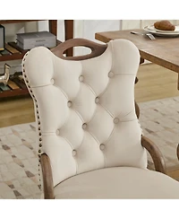 Streamdale Velvet Tufted Dining Chairs, Wood Handles & Legs, Copper Nails, Beige, Set of 2