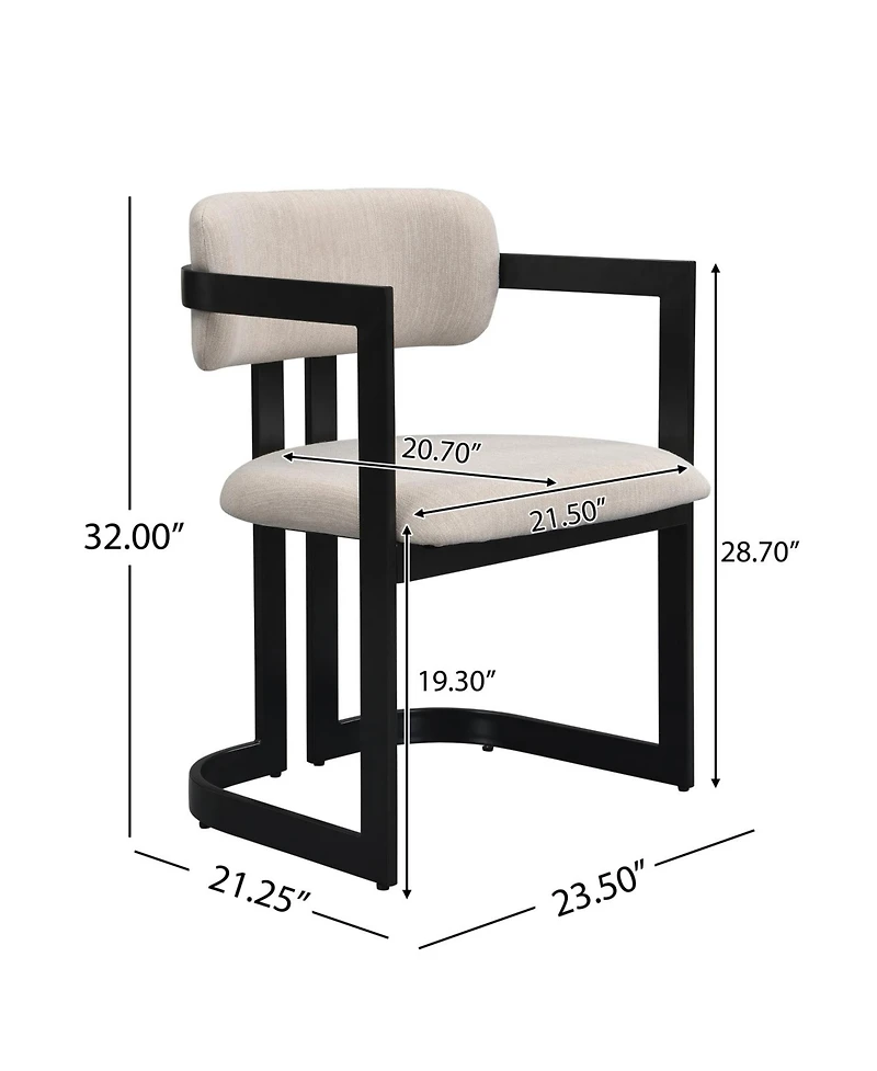 Streamdale Furniture + Set of 2 + Beige Fabric + Black Metal Frame + Upholstered Dining Chairs