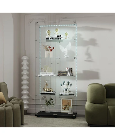 Streamdale Furniture Bluetooth Led Tempered Glass Display Cabinet with Lock & Casters