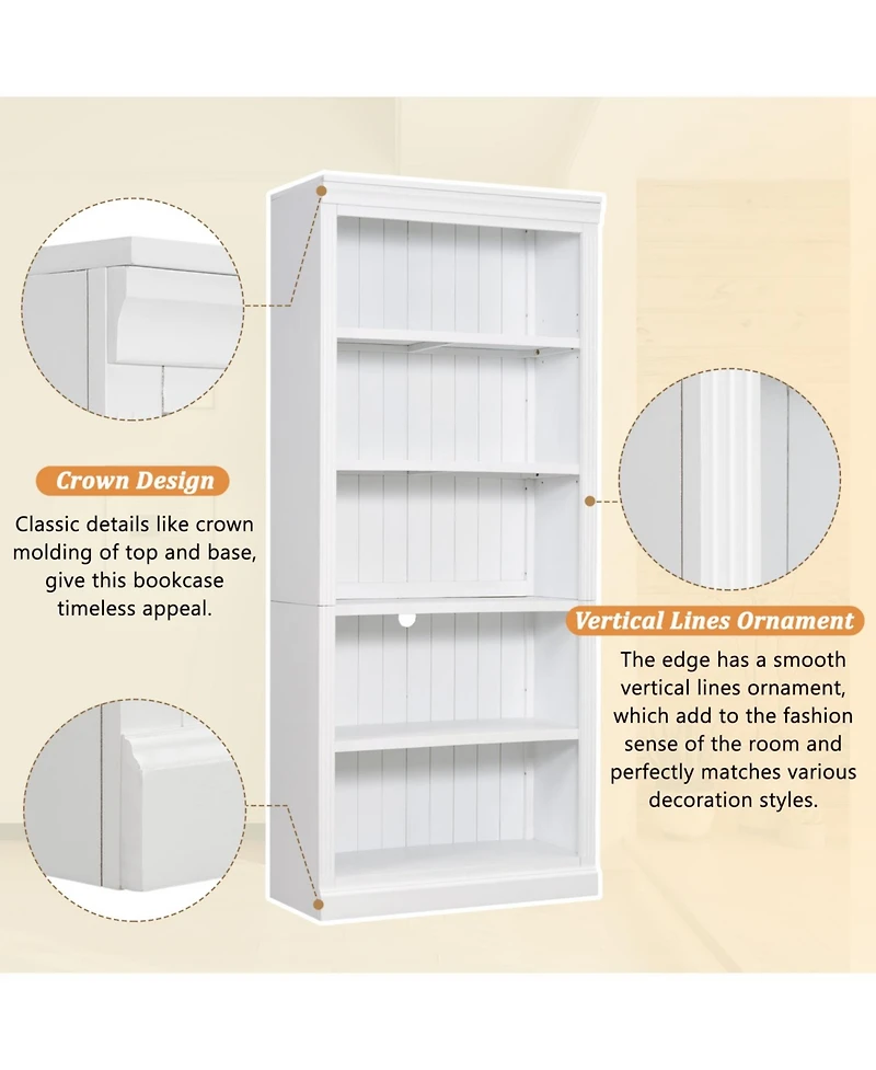 Streamdale 83" Tall 5-Tier Bookcase with Light & Adjustable Shelves
