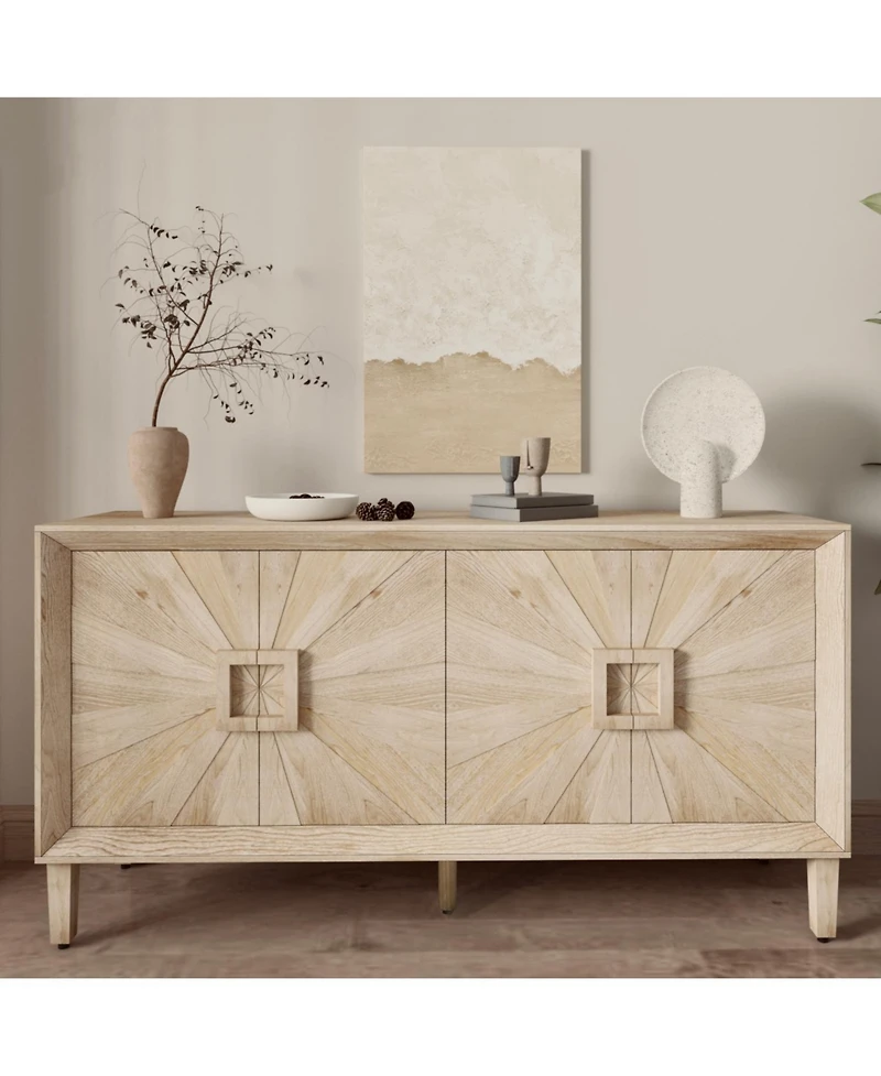 Streamdale Furniture 60" Rustic Farmhouse Credenza - Sunburst Doors Antique