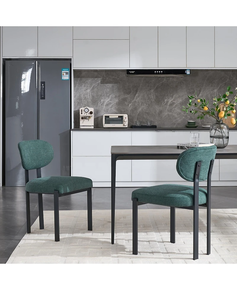 Streamdale Furniture Boucle Dining Chairs Set of 2 Black Metal Legs