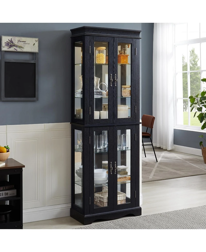 Streamdale Furniture Lighted Glass Curio Cabinet - Black