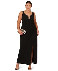 Adrianna Plus Embellished Crepe Gown