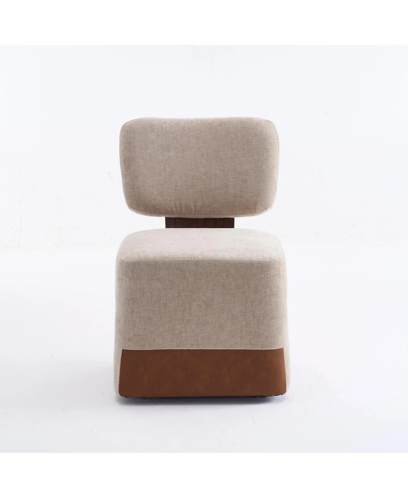 Streamdale Linen Upholstered Armless Dining Chair with Casters,Beige