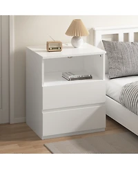 Streamdale Furniture End Table with Usb C Charging, 2 Drawers, Storage Cabinet - White