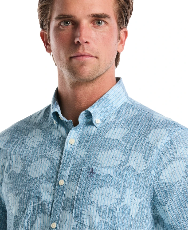 Original Penguin Men's All-Over Flower Print Collared Shirt