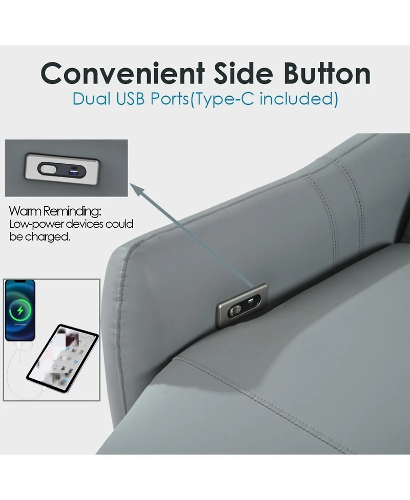 Streamdale Furniture Power Recliner, Wall Hugging, Zero Wall, Electric, Blue-gray