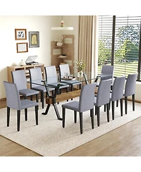 Streamdale Furniture Glass Top Table & 10 Gray Linen Chairs