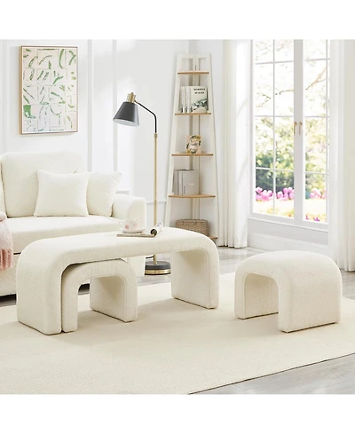 Streamdale Furniture U-Shaped Teddy Ottoman Bench Set of 3- Cream