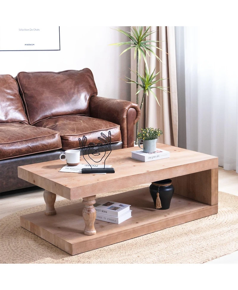 Streamdale Furniture Rustic Wood Coffee Table with Shelf