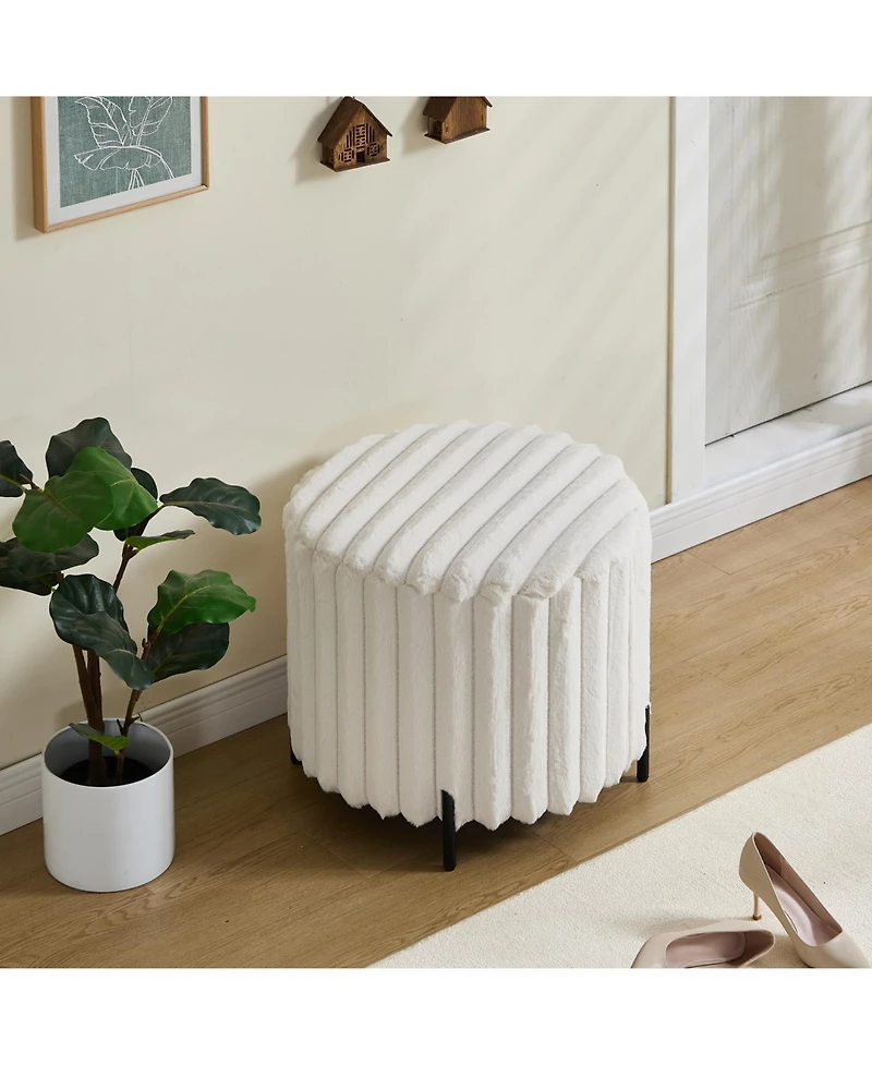 Streamdale Furniture Upholstered Round Ottoman with Metal Legs - Beige