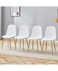 Streamdale Furniture White Pu Dining Chairs (Set of 4) - Golden Metal Legs
