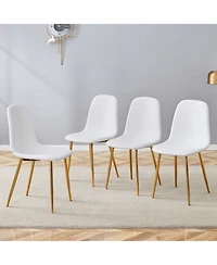 Streamdale Furniture White Pu Dining Chairs (Set of 4) - Golden Metal Legs