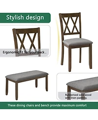 Streamdale Furniture 6-Piece Walnut Dining Set- Table, 4 Chairs & Bench