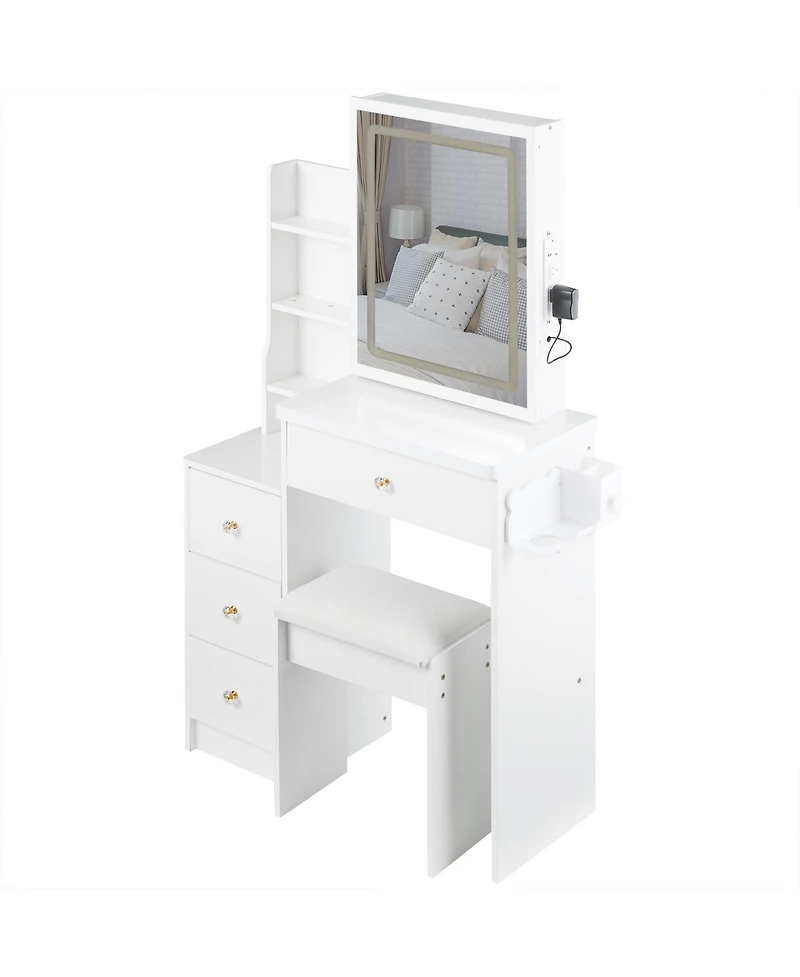 Streamdale Furniture Bedside Vanity Table with Sliding Led Mirror and Charging Station
