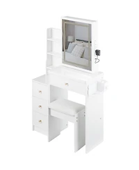 Streamdale Furniture Bedside Vanity Table with Sliding Led Mirror and Charging Station