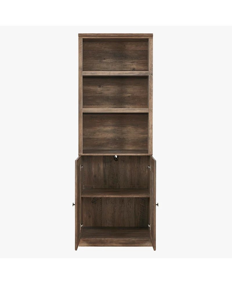 Streamdale Furniture 1 Doors Bookshelf with Usb Port and 3 Open Shelves Bookcase Side Cabinet Storage Shelves