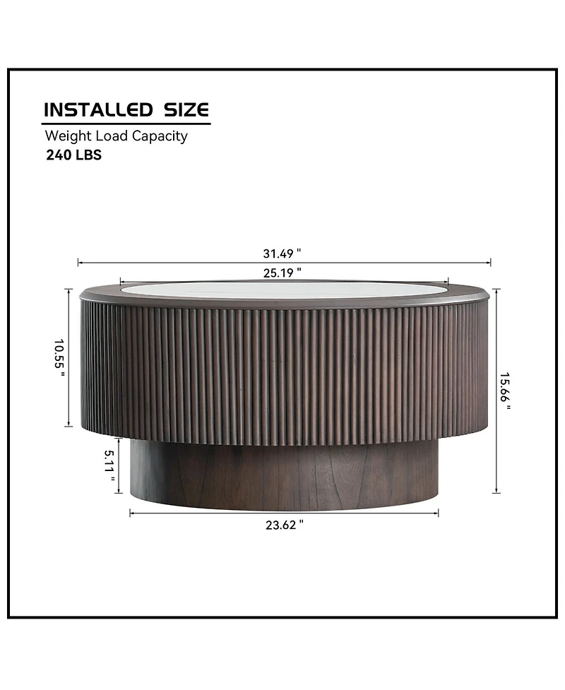 Streamdale Furniture Marble Pattern Coffee Table - Round, Dark Brown