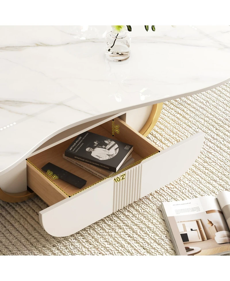 Streamdale Furniture Streamdale Butterfly Coffee Table - Sintered Stone Top, Storage & Drawer