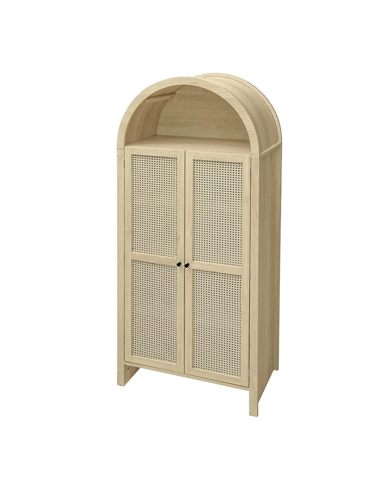 Streamdale Furniture Arched Kitchen Pantry Cabinet with Rattan Door & Adjustable Shelves