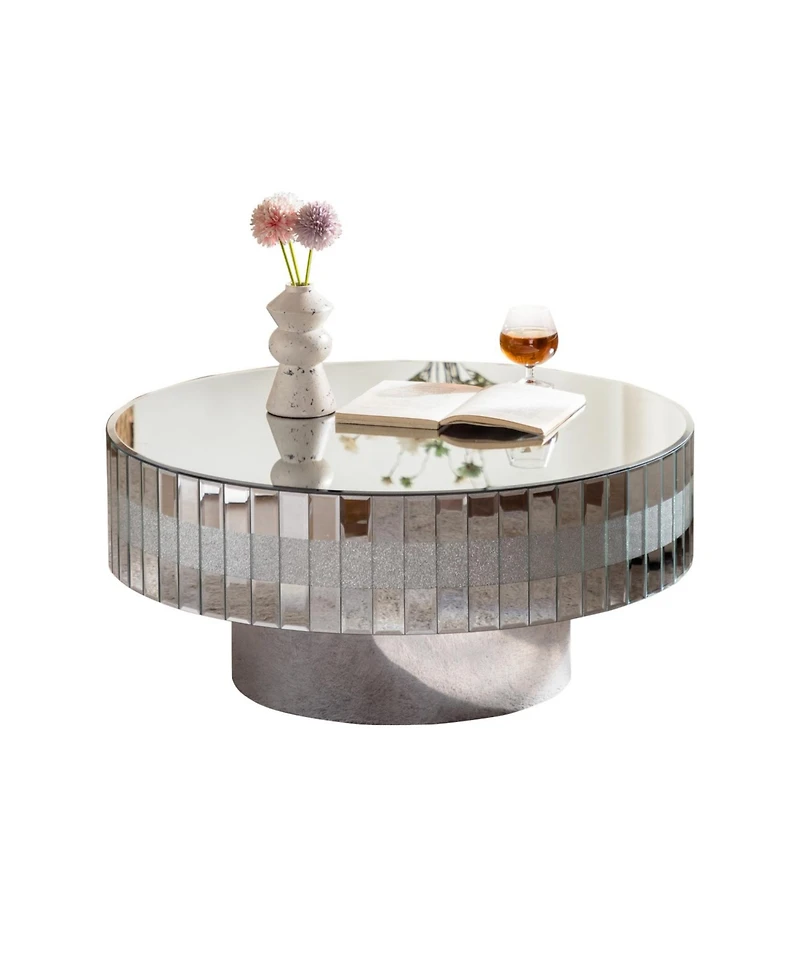 Streamdale Round Mirrored Coffee Table - Crushed Diamond & Crystal Edge