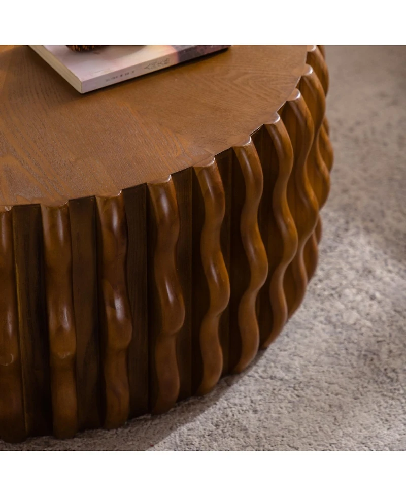 Streamdale Drum Fluted Coffee Table - Modern Round Center Table