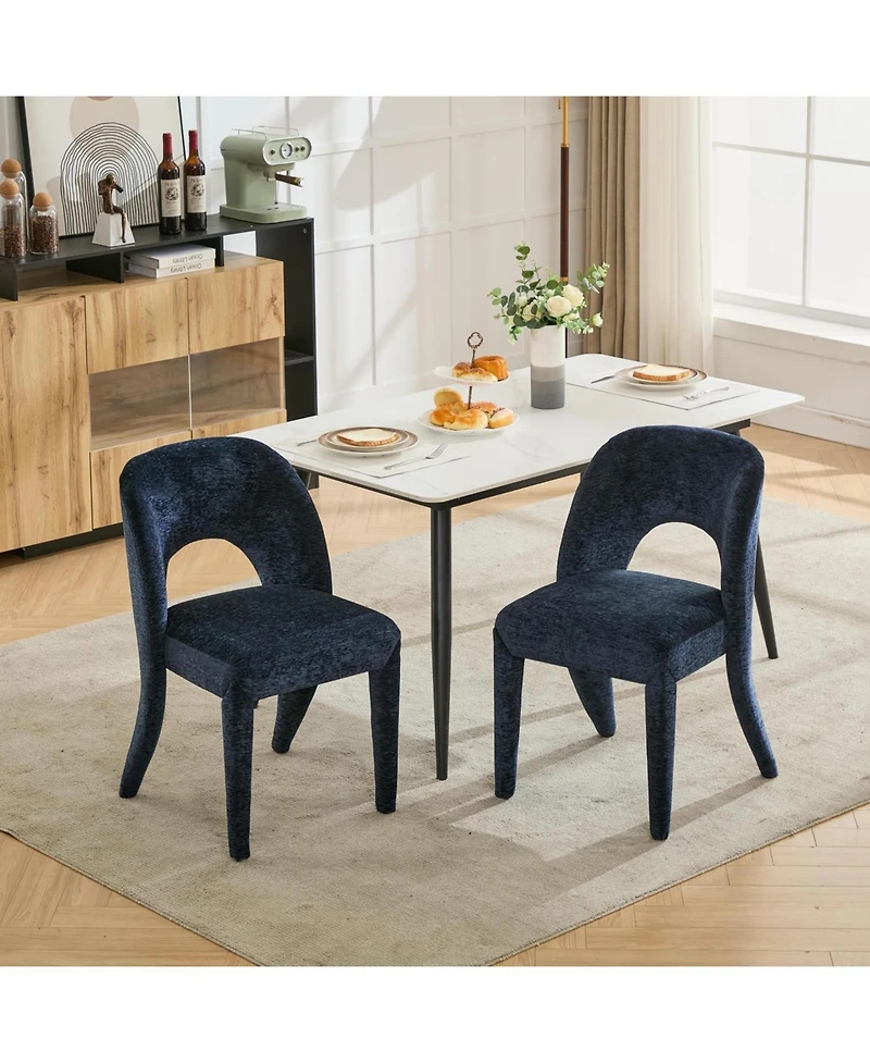 Streamdale Blue Chenille Dining Chairs - Hollow Back, Set of 2