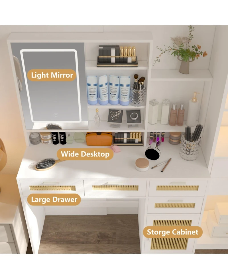 Streamdale Furniture Streamdale Led Makeup Vanity with Adjustable Lighting and Storage