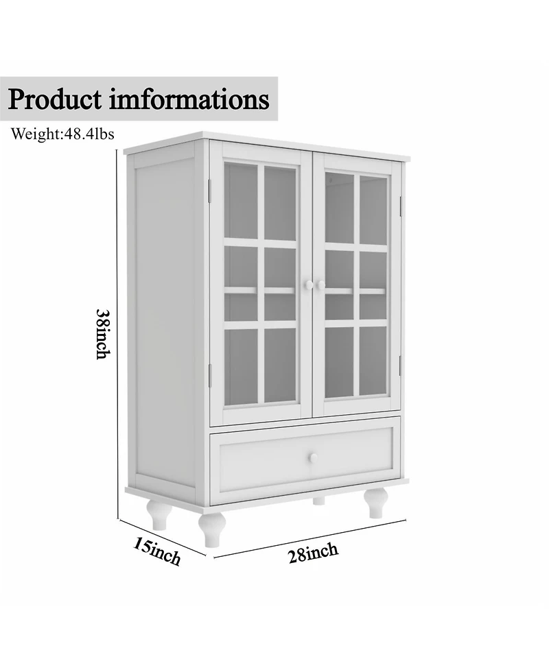 Streamdale Furniture Modern White Glass Door Buffet Cabinet