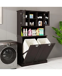 Streamdale Furniture 2-Compartment Tilt-Out Laundry Basket Cabinet with Shelves
