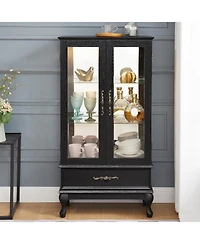 Streamdale Furniture Lighted Curio Cabinet with Glass Doors, Led Lights, Black Finish