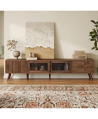 Streamdale Furniture 76" Modern Glass-Door Tv Stand for 85" TVs, Wood-Grain Entertainment Center